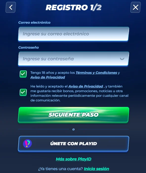 Bassbet Casino con formulario de registro para crear una cuenta